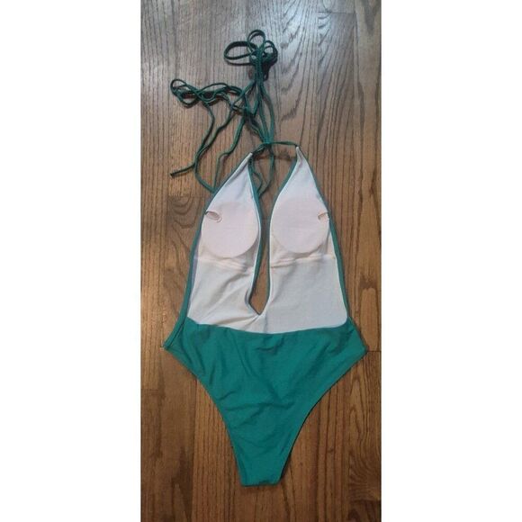 Sexy Plunge Open Back One-piece Swimsuit Bathingsuit Women's Size Large - Picture 2 of 3